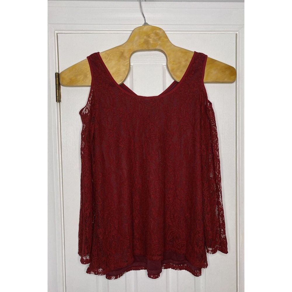 Kay Celine Women's Long Sleeve Cut Out Shoulder Lace Top‎ Red XL New